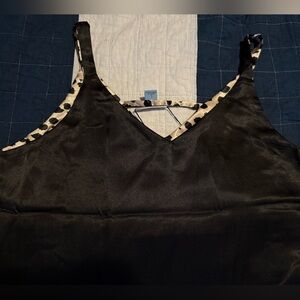 Black Satin Tank Top with Reversible Animal Print Side Cheetah Leopard